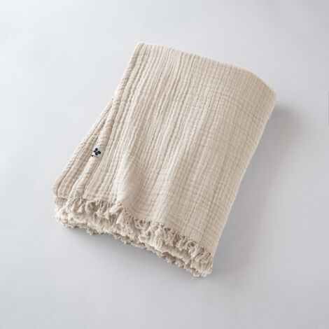 Plaid à franges "Gaïa" toutes dimensions "Gaze de Coton" - Couleur: Gaïa Pampa - Taille de plaid: 130 x 160 cm