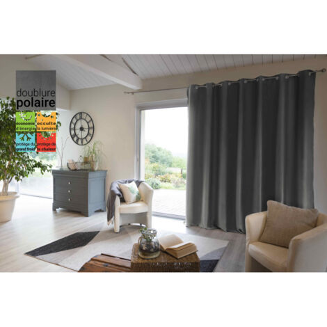 Rideau occultant et thermique doublé polaire "Inuit" toutes dimensions - Couleur: Inuit Anthracite - Taille de rideaux: Panneau Occultant + Polaire 180 x 260 cm