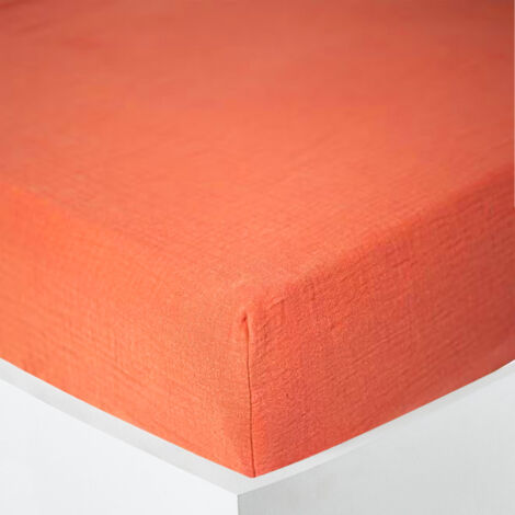 Drap housse "Noah" toutes dimensions "Gaze de Coton" - Noah Terracotta - 90 x 190 cm bonnet de 30 cm