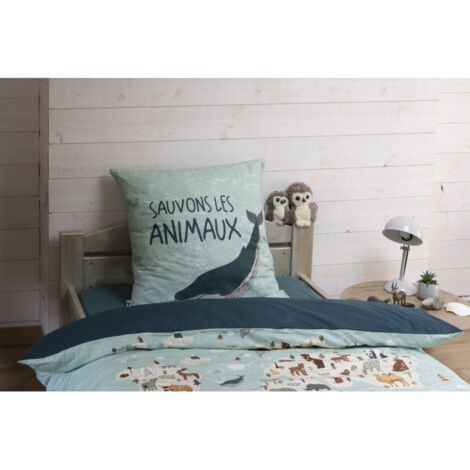 Parure de couette 140 x 200 "Minots" Réversible 100% Coton / 57 Fils/cm² - Motif: Map