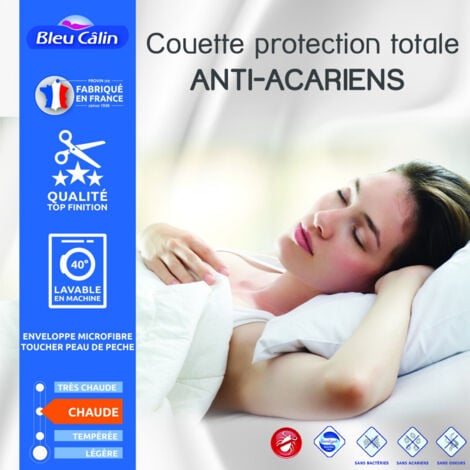 Couette protection totale anti acariens 400 gr/m² 140 x 200 cm pour lit 1 place 90 x 190 cm