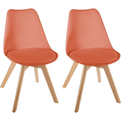 Atmosphera – Lot de 2 chaises scandinaves Baya – Terracotta – Coque en polypropylène avec coussin – Dimensions L. 48 x l. 55 x H. 81 cm (1/4)