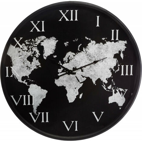 Horloge "monde" noire, métal diamètre 57 cm atmosphera
