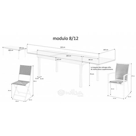 Salon de jardin Ensemble Modulo T 8/12 + F 12 Full Verre Noir Wilsa Garden (1/3)