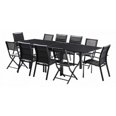 Salon de jardin Ensemble Modulo T 6/10 + F 6 + C 4 Full Verre Noir Wilsa Garden (1/3)