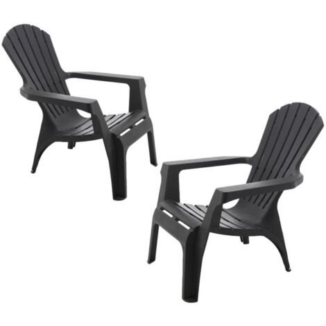 Fauteuil Adirondack résine polypropylène Wilsa Garden - Anthracite - 2 Fauteuils Adirondack