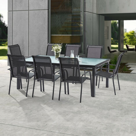 Salon de jardin Ensemble BlackSun T 8 + F 8 Verre Trempé Noir Wilsa Garden (1/5)