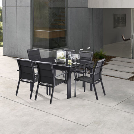 Salon de jardin Ensemble Modulo T 6 / 10 + F 6 Full Verre Noir Wilsa Garden (1/5)