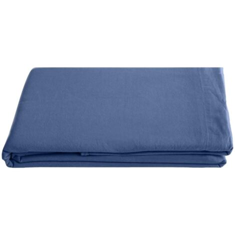 Drap plat Palace pur coton teint lavé, 63 fils/cm² Vent du sud - Palace Indigo - 240 x 290 cm pour lit 2 places - Palace Indigo -