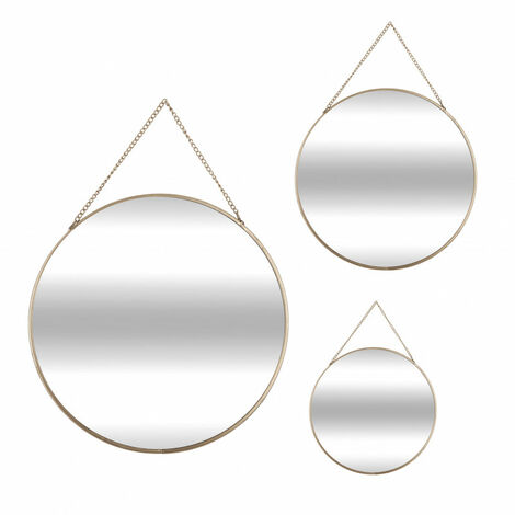 Lot de 3 miroirs ronds métal chaine - or