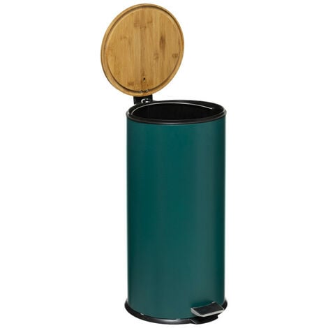 Poubelle bam modern 30 litres couvercle bambou atmosphéra - bleu canard