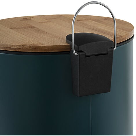 Poubelle bam modern 30 litres couvercle bambou atmosphéra - bleu canard
