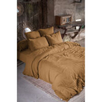 Parure de draps 4 pièces & 5 pièces "Gaïa" Gaze de Coton - Couleur: Gaïa Camel - Parure de draps: Parure de draps 4 pièces (1 Drap plat 240 x 300 + 1 Drap housse 160 x 200 + 2 Taies 60 x 60)