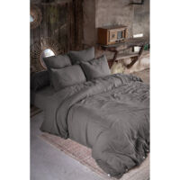 Parure de draps 4 pièces & 5 pièces "Gaïa" Gaze de Coton - Couleur: Gaïa Granit - Parure de draps: Parure de draps 4 pièces (1 Drap plat 240 x 300 + 1 Drap housse 160 x 200 + 2 Taies 60 x 60)