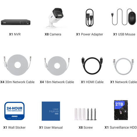 ANNKE 4K Kit Vidéosurveillance 16CH NVR 8×8MP Caméras Vision Nocturne EXIR 2.0 Microphone Intégré Alarme Email Système de Sécurité PoE 2TB