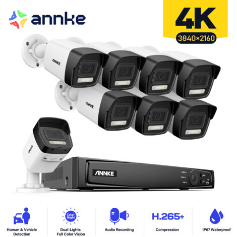ANNKE 4K Kit Vidéosurveillance 16CH NVR 8×8MP Caméras Vision Nocturne EXIR 2.0 Microphone Intégré Alarme Email Système de Sécurité PoE