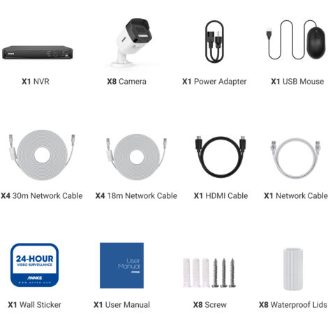 ANNKE 4K Kit Vidéosurveillance 16CH NVR 8×8MP Caméras Vision Nocturne EXIR 2.0 Microphone Intégré Alarme Email Système de Sécurité PoE