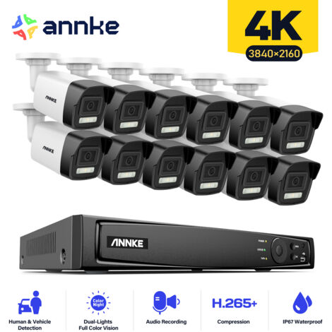 ANNKE 4K Kit Vidéo Surveillance Extérieur NVR 12×8MP Caméras Vision Nocturne Alarme Email Accès Distanc PoE Caméras Système de Sécurité