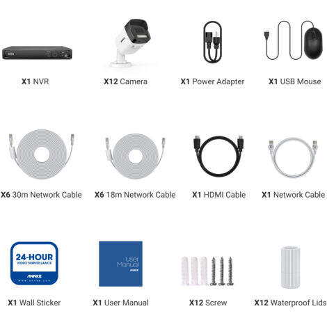 ANNKE 4K Kit Vidéo Surveillance Extérieur NVR 12×8MP Caméras Vision Nocturne Alarme Email Accès Distanc PoE Caméras Système de Sécurité