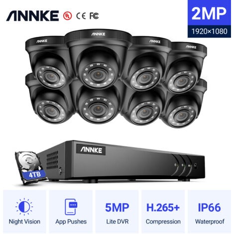 ANNKE 5MP Kit Caméra de Surveillance 8CH DVR 8Caméras Smart IR Vision Nocturne IP66 APP à Distance CCTV Video Set -4TB HDD