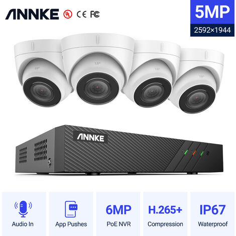 Annke Kit caméra de surveillance filaire 8CH 5MP DVR enregistreur + 4 caméra  HD 1080P extérieur