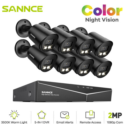 SANNCE 8CH Kits de Vidéosurveillance 1080P HD 8Bullet Caméra Vision Nocturne Surveillance à Distance Sécurité Caméra Système
