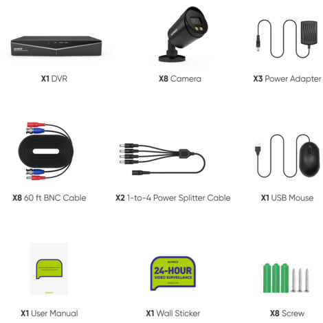 SANNCE 8CH Kits de Vidéosurveillance 1080P HD 8Bullet Caméra Vision Nocturne Surveillance à Distance Sécurité Caméra Système