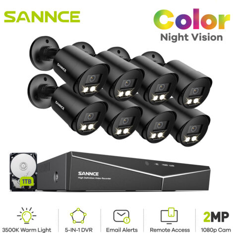 SANNCE 8CH Kits de Vidéosurveillance 1080P HD 8Bullet Caméra Vision Nocturne Surveillance à Distance Sécurité Caméra Système - 1TB HDD