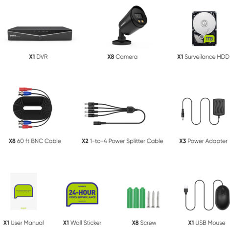 SANNCE 8CH Kits de Vidéosurveillance 1080P HD 8Bullet Caméra Vision Nocturne Surveillance à Distance Sécurité Caméra Système - 1TB HDD
