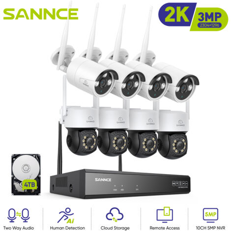 SANNCE 8CH Kit de Surveillance Vidéo Sans Fil IR Vision Nocturne Audio Bidirectionnelle Alerte Email Wifi Sécurité Caméra Système - 4TB