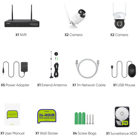 SANNCE 3MP Kit de Surveillance Sans Fil NVR IR Vision Nocturne Audio Bidirectionnelle Détection Mouvement Wifi Sécurité Caméra Système - 1TB