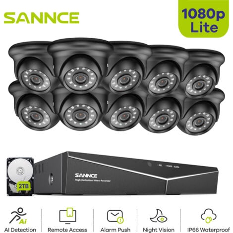 SANNCE 16CH 1080P Kit de Surveillance Vidéo Extérieur IR Vision Nocturne Informations Alarme Sécurité Caméras Système Access Distance - 2TB