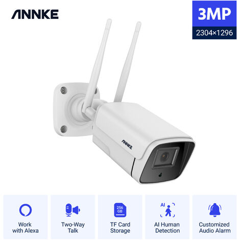 ANNKE Caméra IP sans fil Super HD 3MP avec audio bidirectionnel, prend en charge la carte TF de 256 Go, la détection humaine AI, l'accès à distance, la caméra vidéo de surveillance WiFi intérieure et extérieure