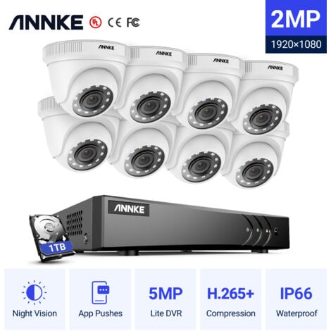 ANNKE 1080p Kit Caméra de Surveillance Filaire, 5MP Lite 8CH H.265+ DVR  avec Disque Dur 1To et 4 caméras 1080p, Détection de  Personne/Véhicule,Vision