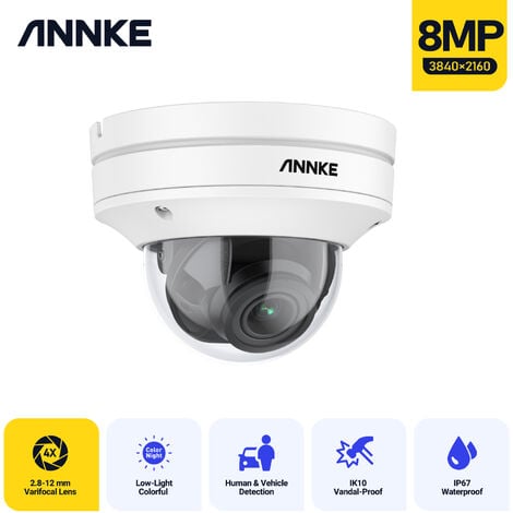 ANNKE C800 8MP Caméra de Surveillance Extérieure PoE Dôme avec  Enregistrement Audio, Etanche IP67, IK10 Anti