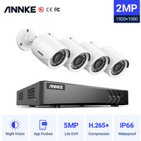 ANNKE Système de caméra de vidéosurveillance 4 canaux 5MP 5-en-1 H.265 + DVR et 4 caméras 1080 × Starlight DE-Noise HD résistant aux intempéries, alerte e-mail avec instantané, accès à distance - sans disque dur