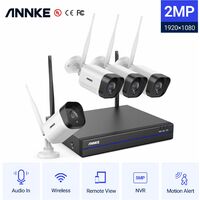 ANNKE Kit de vidéosurveillance Système de caméra de sécurité IP WiFi 8CH avec 4 caméras de surveillance sans fil intérieures extérieures 3M enregistrement Audio IP66 étanche sans disque dur