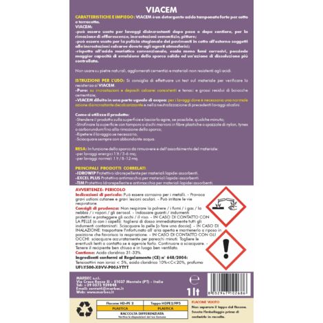 MARBEC VIACEM 1LT Detergente acido tamponato forte specifico per rimuovere  boiacche cementizie, efflorescenze ed incrostazioni calcaree su cotto e  terracotta. : : Salute e cura della persona