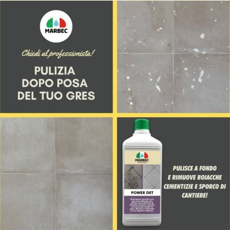 MARBEC POWER DET 1LT Detergente intensivo per la pulizia smacchiante dei  pavimenti in gres porcellanato. Rimuove