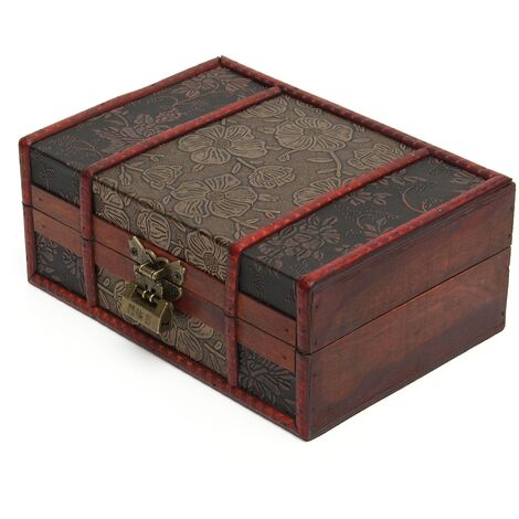 Caja de almacenamiento hecha a mano de madera vintage vintage joyería decorativa cofre del tesoro