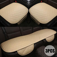 3 piezas de funda universal de asiento de coche de piel sintética para cojín protector de fila trasera, color negro (beige, 3 piezas (2 fundas de asiento delantero y 1 funda de asiento trasero))