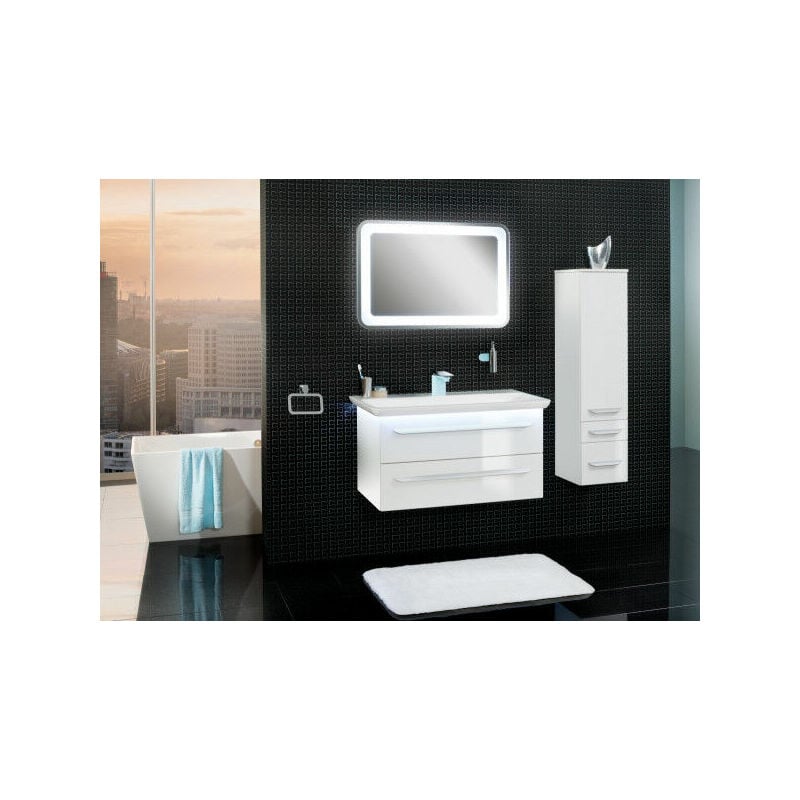 LANZET LED Spiegel M9 / Badezimmerspiegel mit umlaufender Beleuchtung /  Maße (B x H x T): ca. 90 x 60 x 4,6 cm / hochwertiger Badspiegel mit Sensor  / Wandspiegelelement fürs Badezimmer und WC-7209312