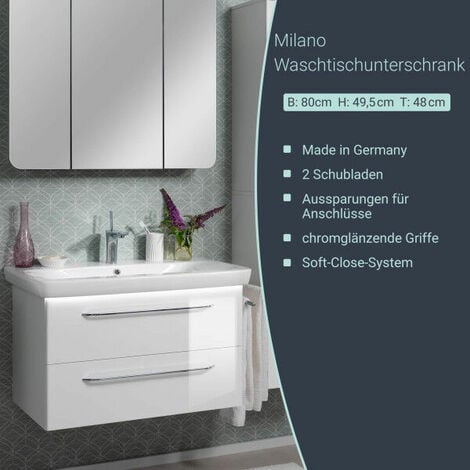 FACKELMANN Waschtisch-Unterschrank MILANO / Badschrank mit  Soft-Close-System / Maße (B x H x T):