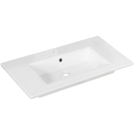 FACKELMANN Keramik Waschbecken HYPE 3.0 / Waschtisch aus Keramik / Maße (B x H x T): ca. 82 x 15 x 48 cm / hochwertiges Waschbecken fürs Badezimmer und WC / Farbe: Weiß / Breite: ca. 82 cm"-"84150 (1/3)