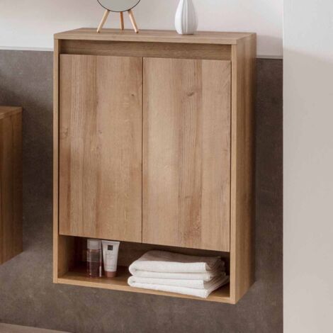FACKELMANN Badschrank Stanford, Braun, 42x106x32 Cm – Mit Glasböden, Gedämpften Scharnieren, Vormontiert