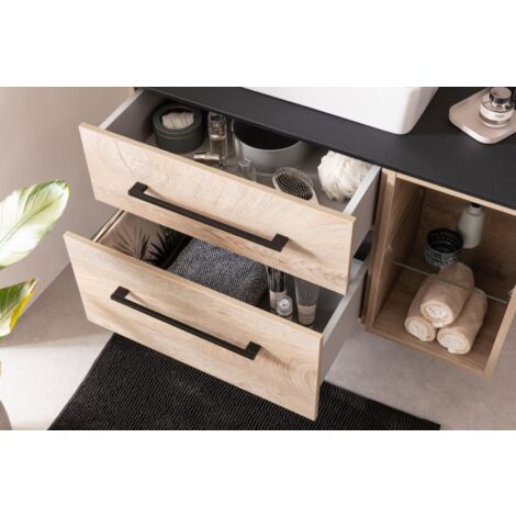 FACKELMANN Badmöbel-Set New York, 2-teilig, 88 Cm Breite – Mit Waschbecken, Unterschrank & Push-to-Open-Schublade
