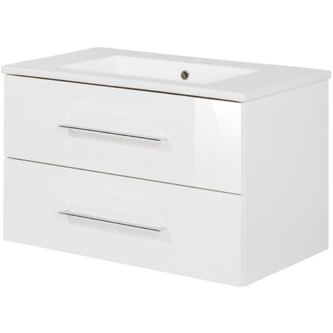 FACKELMANN Waschtischunterschrank inkl. Keramikbecken B.PERFEKT / Badschrank mit Soft-Close-System hochwertiger Waschbeckenunterschrank in Weiß / Breite 80 cm"-"84153
