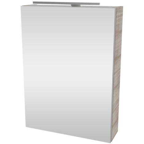 Fackelmann A-VERO Spiegelschrank mit LED-Beleuchtung – Alibertschrank für Bad und Gäste-WC (50 x 68 x 15,3 cm) – SBC Badschrank mit Spiegel in Holz Grau – Tür rechts"-"86164 (1/5)