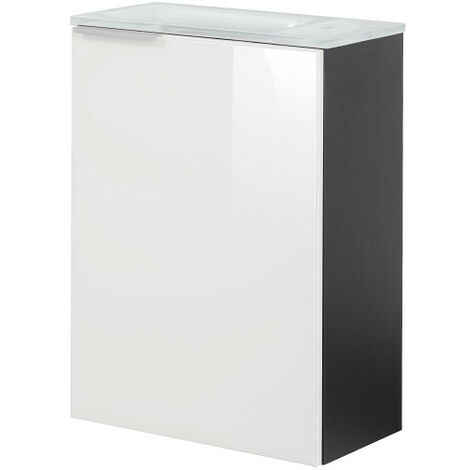 Fackelmann KARA SBC Gäste-WC Set 3 Teile – Waschtischunterschrank in  Anthrazit mit Glasfront Weiß mit Waschbecken