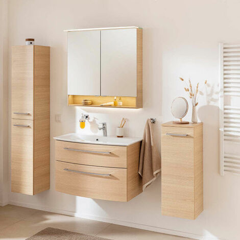 Fackelmann B.STYLE Badmöbel Set mit mit mit 80 Spiegelschrank Bad – cm Unterschrank breit Beleuchtung Waschbecken